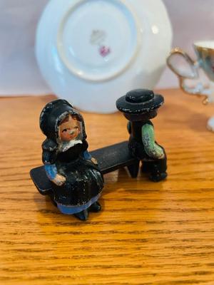 CAST IRON PILGRIM FIGURES AND ANTIQUE CHINA