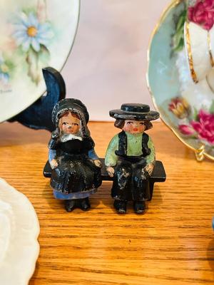 CAST IRON PILGRIM FIGURES AND ANTIQUE CHINA