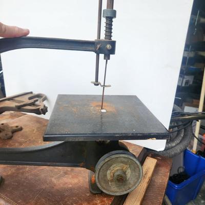 2 Antique Woodworking Tools Don Cook Mfg DOMCO Scroll Saw, 1800's H.C. Marsh Rockford ILL. Mitre Saw
