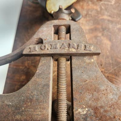 2 Antique Woodworking Tools Don Cook Mfg DOMCO Scroll Saw, 1800's H.C. Marsh Rockford ILL. Mitre Saw