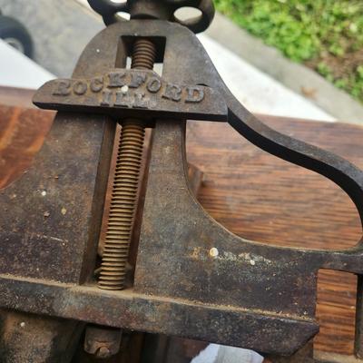 2 Antique Woodworking Tools Don Cook Mfg DOMCO Scroll Saw, 1800's H.C. Marsh Rockford ILL. Mitre Saw