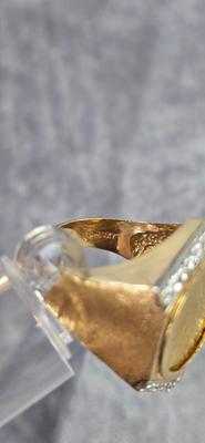 Lot 8: 14k Gold Buffalo Nickel Ring with Diamond Stone Trim / Size 9.5 / 17g