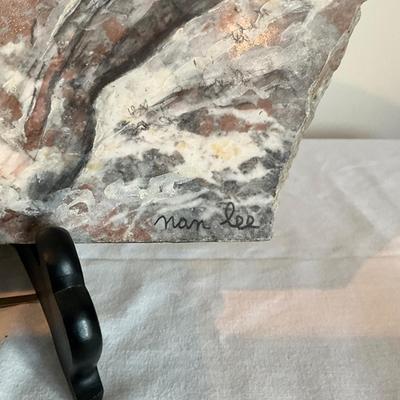 807 Large Nan Lee Painting on Stone of Surfer "Cutting Conch"