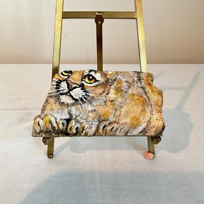 811 Cougar Cub Original Art on Tavertine Stone by Nan Lee