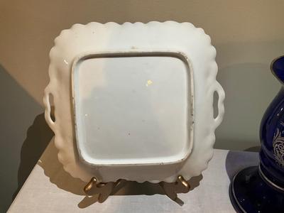 953 Silver On Cobalt Blue Glass German Vase and Portrait Plate