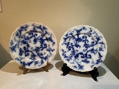 952 Pair of Flow Blue Ridgeways Gainsborough Plates