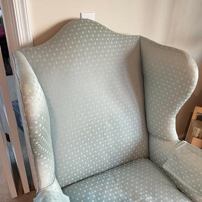 Antique Upholdstered Wingback Chair With Foot Stool