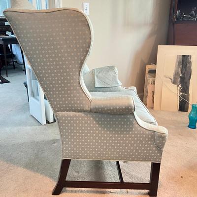 Antique Upholdstered Wingback Chair With Foot Stool