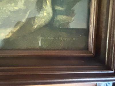 REINTHAL & NEWMAN N.Y. LITHOGRAPH PRINT BY JOHN DRESCHER “SPRING SONG BIRD” & VINTAGE LANDSCAPE PAINTING UNSURE OF ARTIST