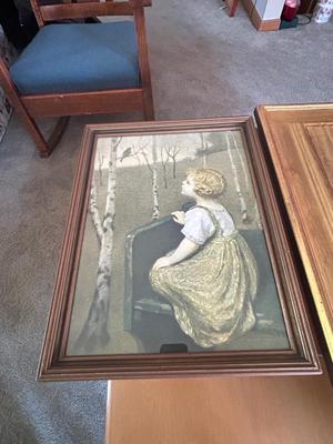 REINTHAL & NEWMAN N.Y. LITHOGRAPH PRINT BY JOHN DRESCHER “SPRING SONG BIRD” & VINTAGE LANDSCAPE PAINTING UNSURE OF ARTIST