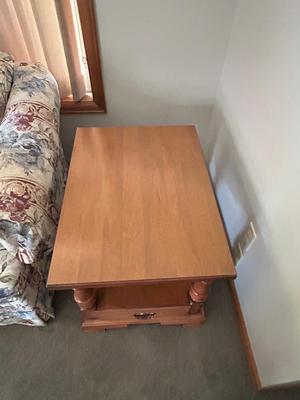 CHARLES SCHNEIDER SOFA AND COLONIAL EARLY AMERICAN ACCENT TABLE