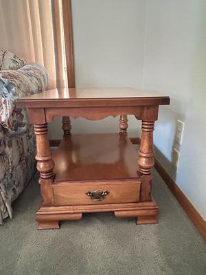 CHARLES SCHNEIDER SOFA AND COLONIAL EARLY AMERICAN ACCENT TABLE