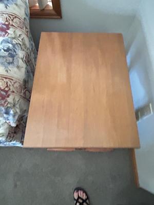 CHARLES SCHNEIDER SOFA AND COLONIAL EARLY AMERICAN ACCENT TABLE