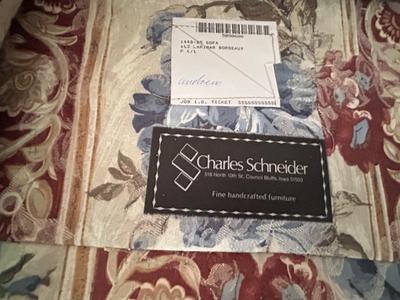 CHARLES SCHNEIDER SOFA AND COLONIAL EARLY AMERICAN ACCENT TABLE