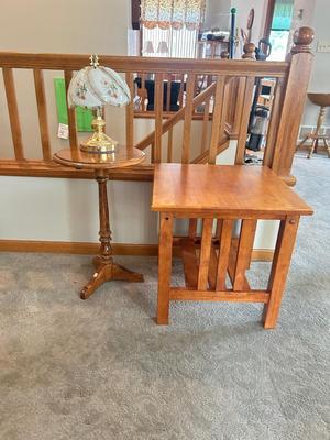 TWO ACCENT TABLES A BRASS TOUCH LAMP