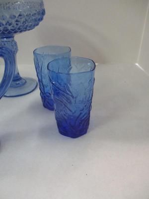 Vintage Avon Fostoria George/Martha Washington Cobalt Blue Pitcher - Diamond Point Regal Compote & Pedestal Bowl Indiana - The Seneca...