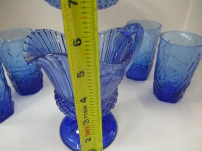 Vintage Avon Fostoria George/Martha Washington Cobalt Blue Pitcher - Diamond Point Regal Compote & Pedestal Bowl Indiana - The Seneca...