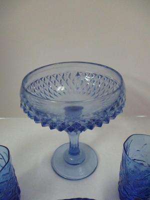 Vintage Avon Fostoria George/Martha Washington Cobalt Blue Pitcher - Diamond Point Regal Compote & Pedestal Bowl Indiana - The Seneca...