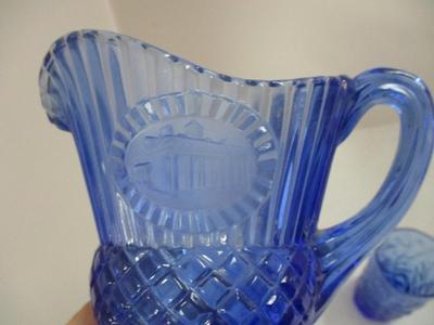Vintage Avon Fostoria George/Martha Washington Cobalt Blue Pitcher - Diamond Point Regal Compote & Pedestal Bowl Indiana - The Seneca...