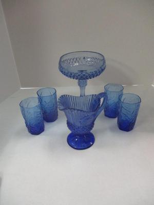 Vintage Avon Fostoria George/Martha Washington Cobalt Blue Pitcher - Diamond Point Regal Compote & Pedestal Bowl Indiana - The Seneca...
