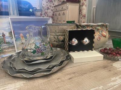 Kitchen - Lot 14 Mckenzie Childs, Italian Pottery, Aluminum trays, & Cherry decor