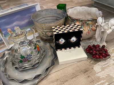 Kitchen - Lot 14 Mckenzie Childs, Italian Pottery, Aluminum trays, & Cherry decor