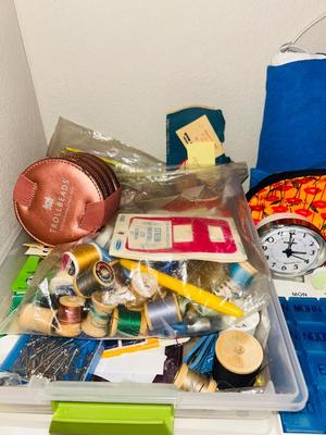 SEWING & CRAFT SUPPLIES, PERSONAL CARE ITEMS AND VTG BABY BEN ALARM CLOCK