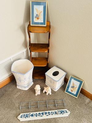 PORCELAIN WASTE CAN AND TISSUE HOLDER, WALL HOOKS AND HOME DECOR