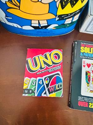 VTG PEANUTS TRASH CAN, SAMSUNG 3D ACTIVE GLASSES, PLAYING CARDS AND PUZZLES