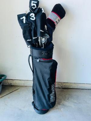 FULL SET OF WILSON GOLF CLUBS IN BAG WITH BALLS & TEES A ND A BONUS CALLAWAY TITAN 10° BIG BERTHA WAR BIRD DRIVER