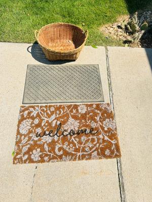 WELCOME AND ENTRY DOOR MATS PLUS A SHOE BASKET