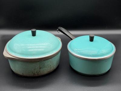 Pair of Vintage Blue Club Pots with Lids