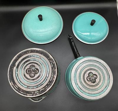 Pair of Vintage Blue Club Pots with Lids