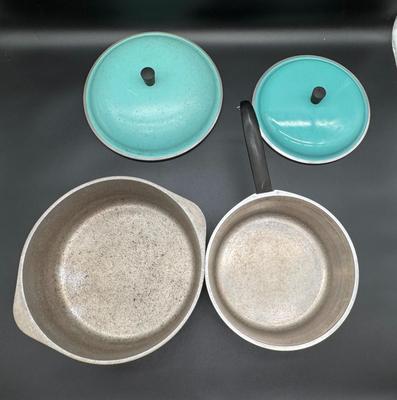 Pair of Vintage Blue Club Pots with Lids