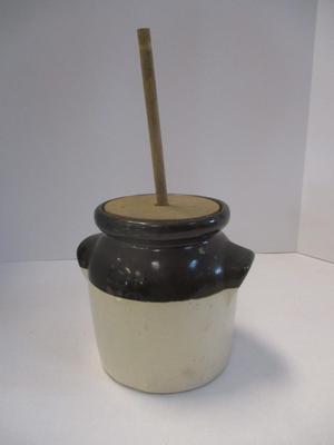 Antique Crock Stoneware Butter Churn With Handles