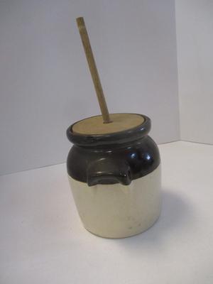 Antique Crock Stoneware Butter Churn With Handles