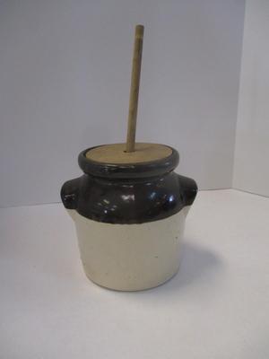 Antique Crock Stoneware Butter Churn With Handles