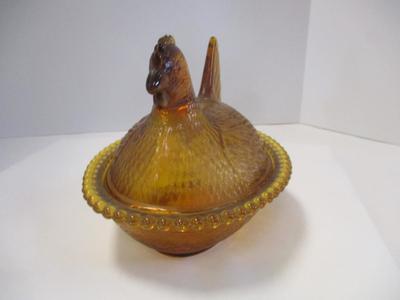Vintage Indiana Glass Amber Brown Hen On Nest Covered Candy Dish