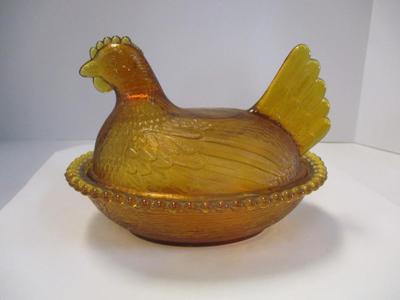 Vintage Indiana Glass Amber Brown Hen On Nest Covered Candy Dish