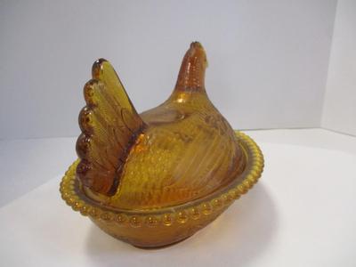 Vintage Indiana Glass Amber Brown Hen On Nest Covered Candy Dish