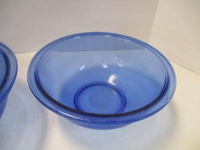 Vintage Pyrex Cobalt Blue Mixing Bowls Approx 10" & 8 1/2"