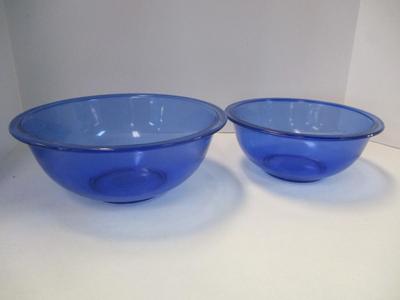 Vintage Pyrex Cobalt Blue Mixing Bowls Approx 10" & 8 1/2"