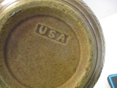 Antique Brown Embossed Stoneware Pottery Mixing Bowls Primitive Farmhouse Made In USA