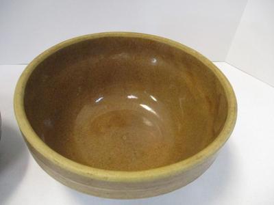 Antique Brown Embossed Stoneware Pottery Mixing Bowls Primitive Farmhouse Made In USA