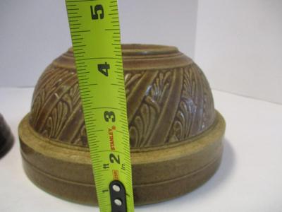 Antique Brown Embossed Stoneware Pottery Mixing Bowls Primitive Farmhouse Made In USA