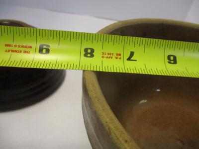 Antique Brown Embossed Stoneware Pottery Mixing Bowls Primitive Farmhouse Made In USA