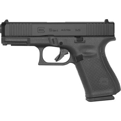 Sale Photo Thumbnail #15: MANUFACTURER: GLOCK
FAMILY: G19 Series
MODEL: G19 G5
TYPE: Semi-Auto Pistol
ITEM GROUP: Centerfire Polymer Pistols
ACTION: Safe Action
CALIBER/GAUGE: 9mm
FINISH: nDLC
FINISH TYPE: Black
FRAME: Polymer Frame
BARREL: 4.02"
OVERALL LENGTH: 7.28"
CAPACITY: 15