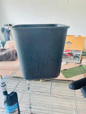 WIRE SHELF, 5 GALLON GAS CAN, BUCKETS, WINDSHIELD COVER, TRASHCAN