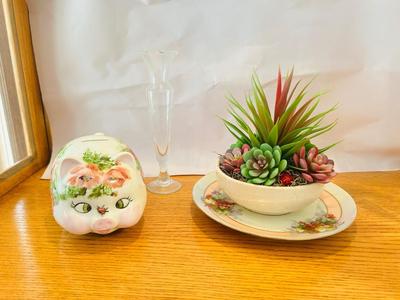 CUTE LITTLE PIGGY BANK, BARVARIA PLATE AND MCCOY DISH