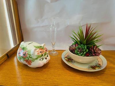 CUTE LITTLE PIGGY BANK, BARVARIA PLATE AND MCCOY DISH